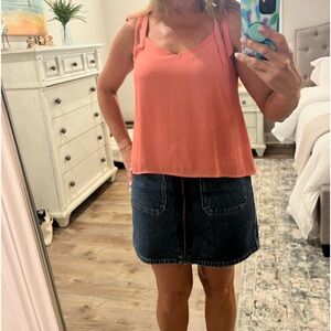 Lush coral dressy tank that ties on the shoulders